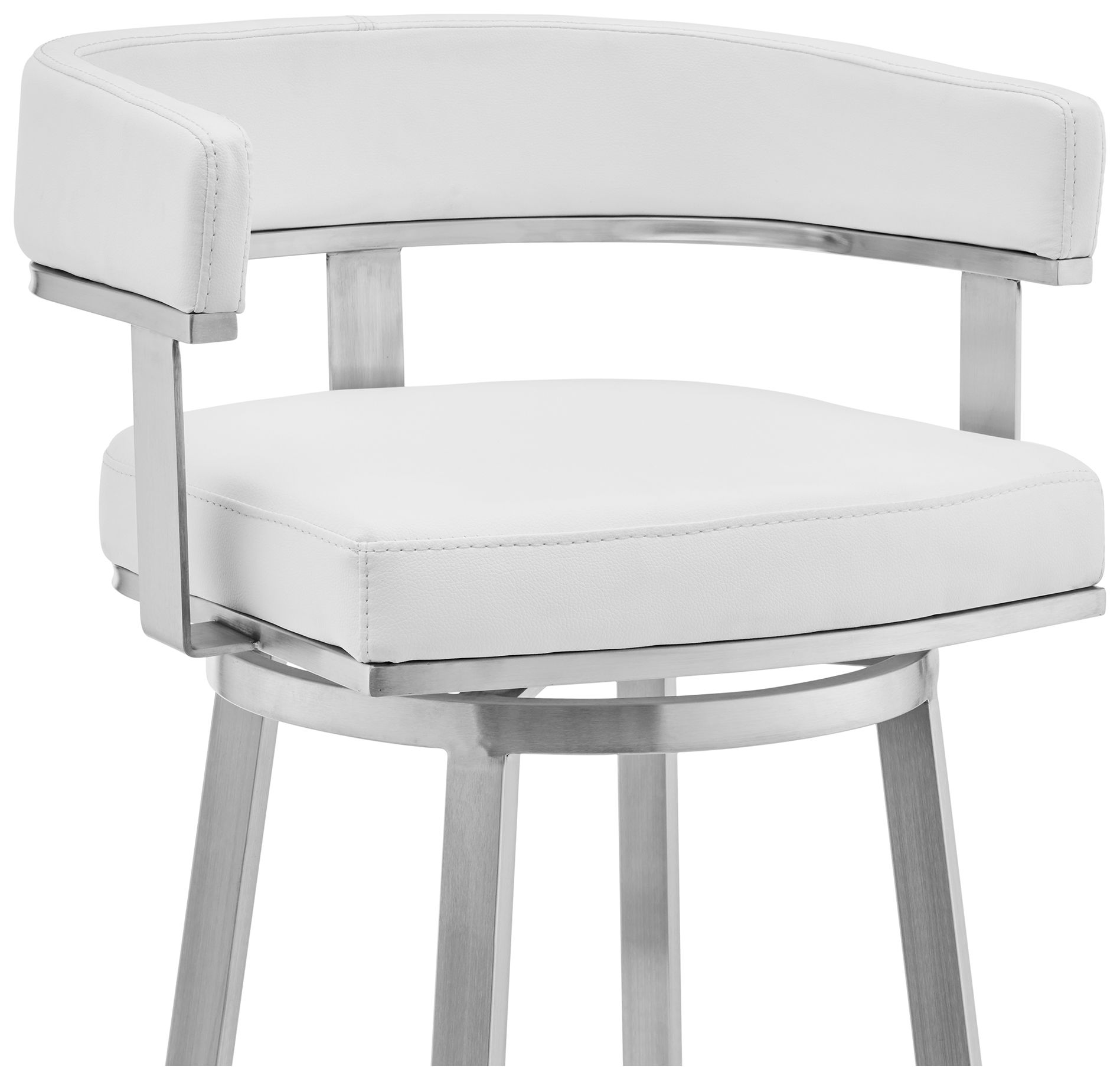 Image 5 Cohen 30 in. Swivel Barstool in Stainless Steel, White Faux Leather more views