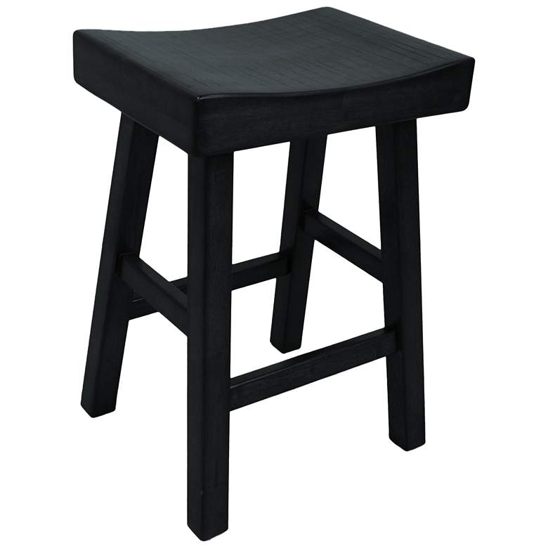 Image 2 Colborn 25" Antique Black Wood Saddle Counter Stool