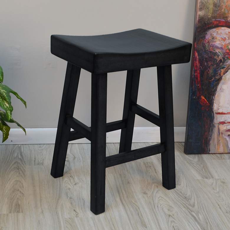 Image 1 Colborn 25" Antique Black Wood Saddle Counter Stool