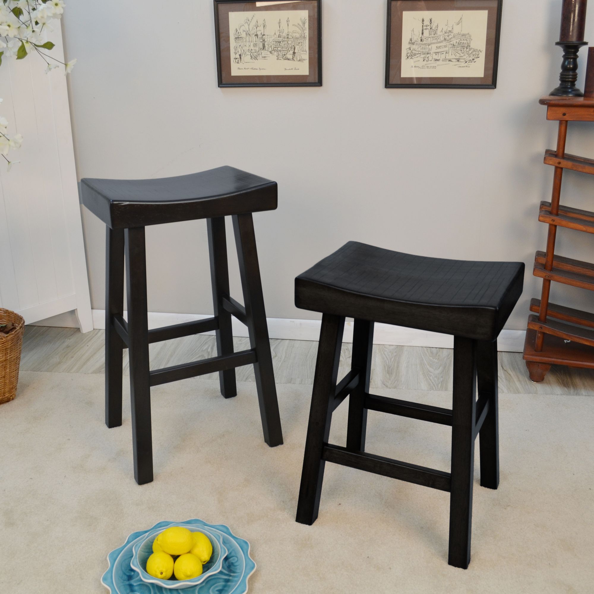 Image 4 Colborn 25" Antique Black Wood Saddle Counter Stool more views