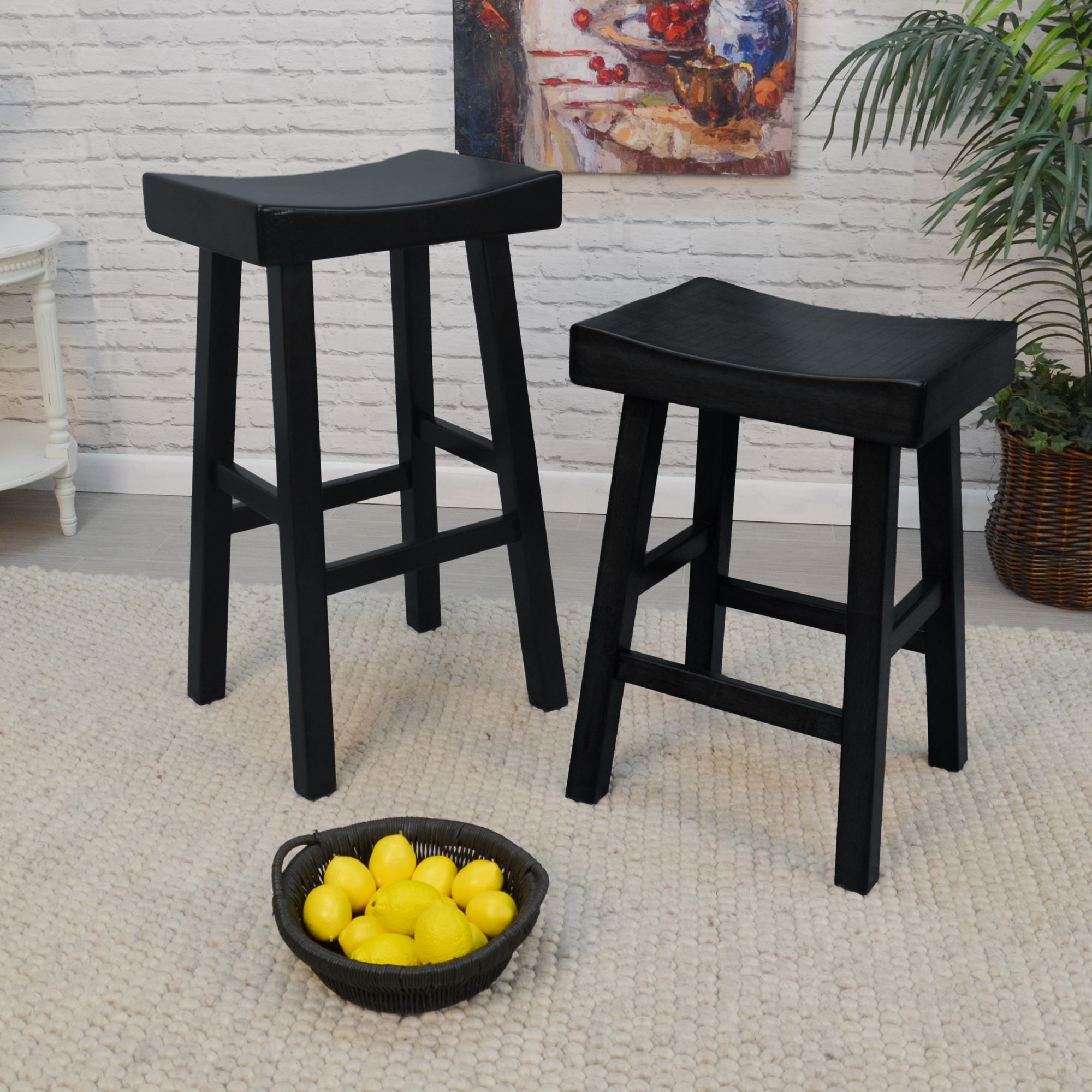 Image 5 Colborn 25" Antique Black Wood Saddle Counter Stool more views