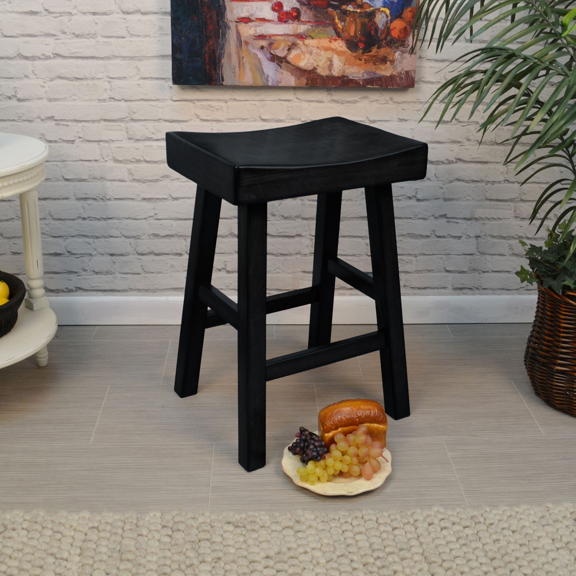 Image 6 Colborn 25" Antique Black Wood Saddle Counter Stool more views