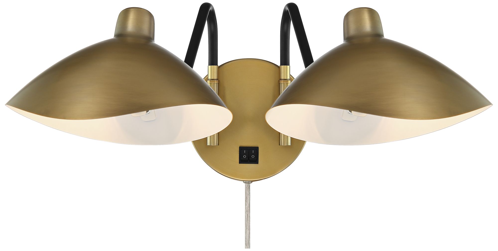 Image 5 Colborne Brass and Black Adjustable Twin Swing Arm Plug-In Wall Lamp more views