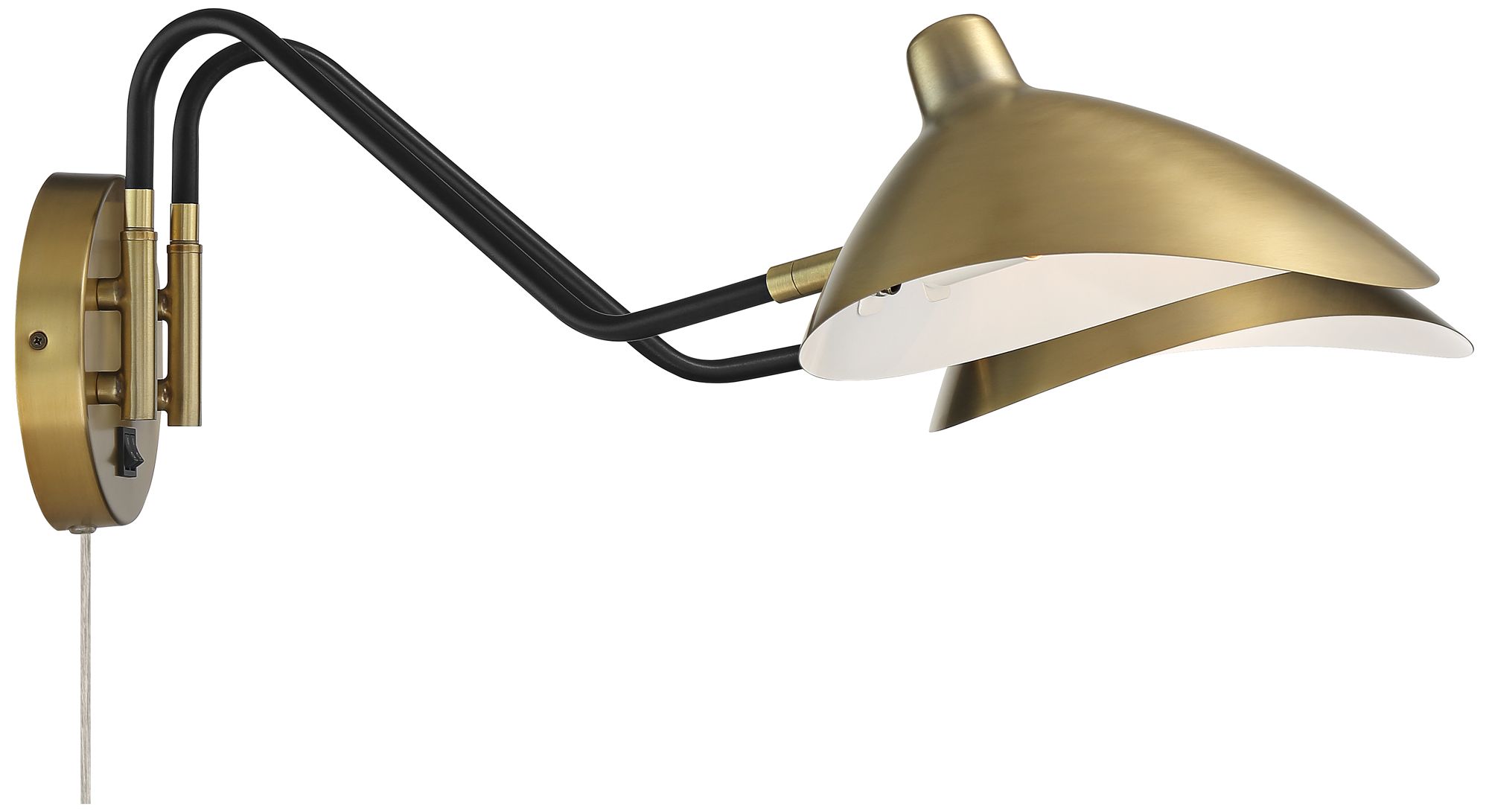 Image 7 Colborne Brass and Black Adjustable Twin Swing Arm Plug-In Wall Lamp more views