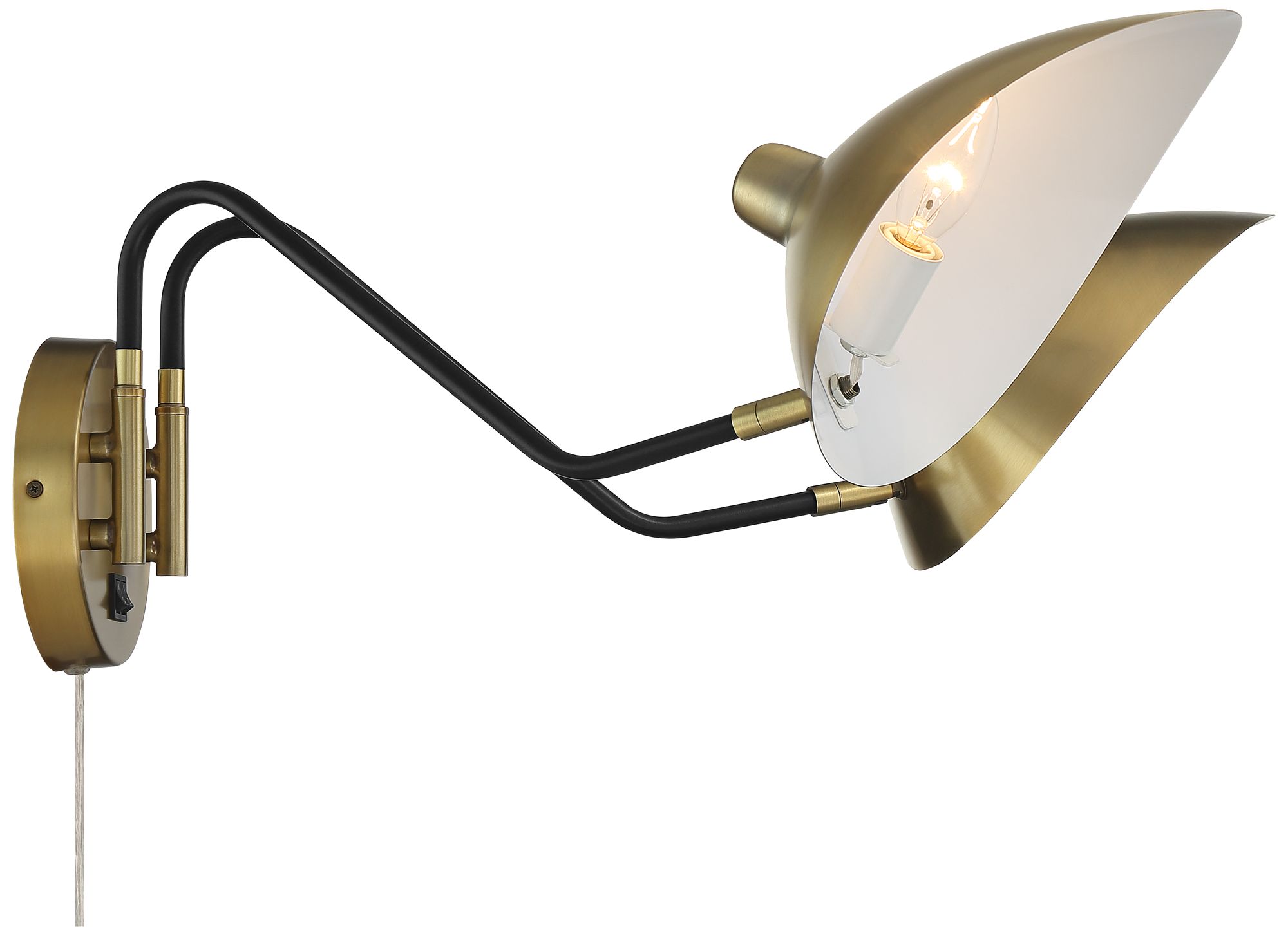 Colborne Brass and Black Adjustable Twin Swing Arm Plug-In Wall Lamp