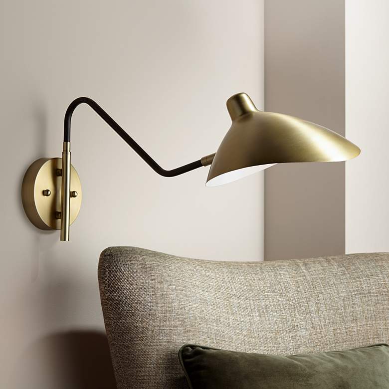 Colborne Brass and Black Hardwire Swing Arm Wall Lamp