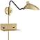 Colborne Brass and Black Swing Arm Plug-In Wall Lamp with USB-Outlet Shelf