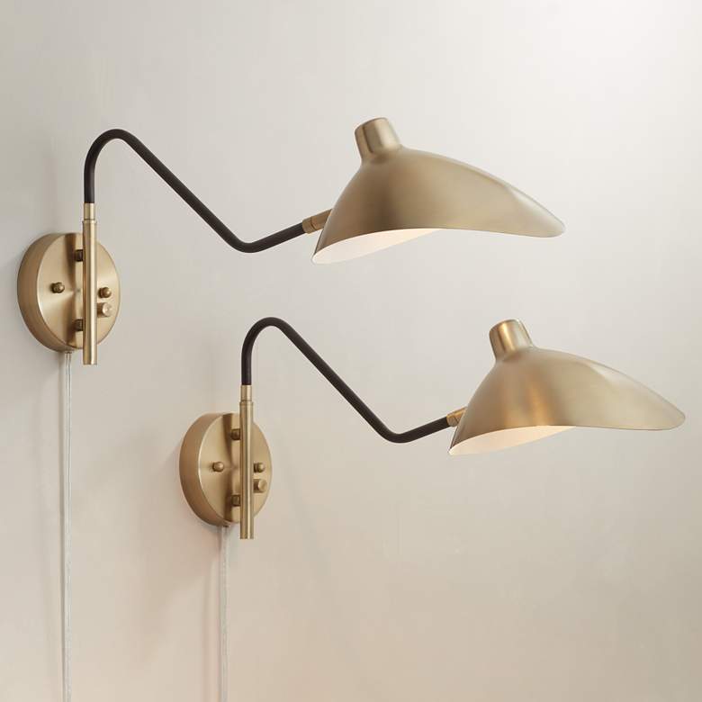 Image 1 Colborne Brass Dark Bronze Plug-In Swing Arm Wall Lamps Set of 2