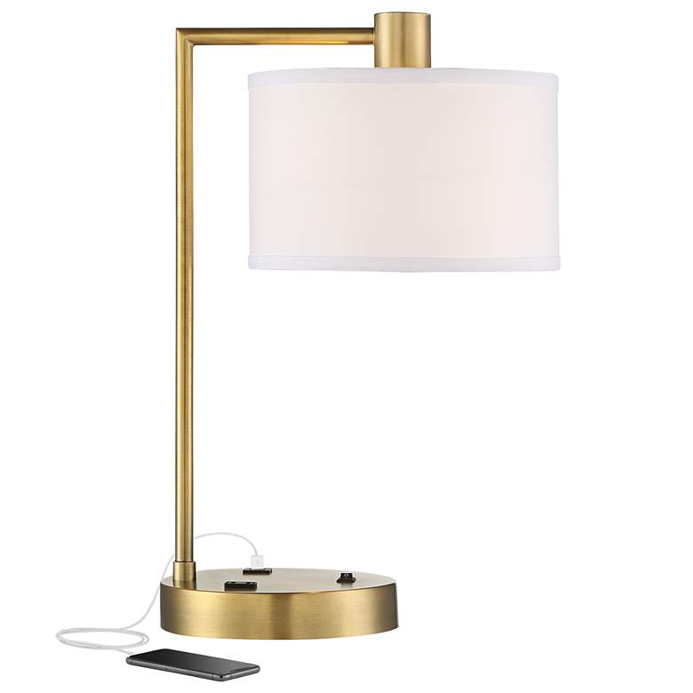 Image 2 Colby Antique Gold Desk Lamp with Outlet and USB Port