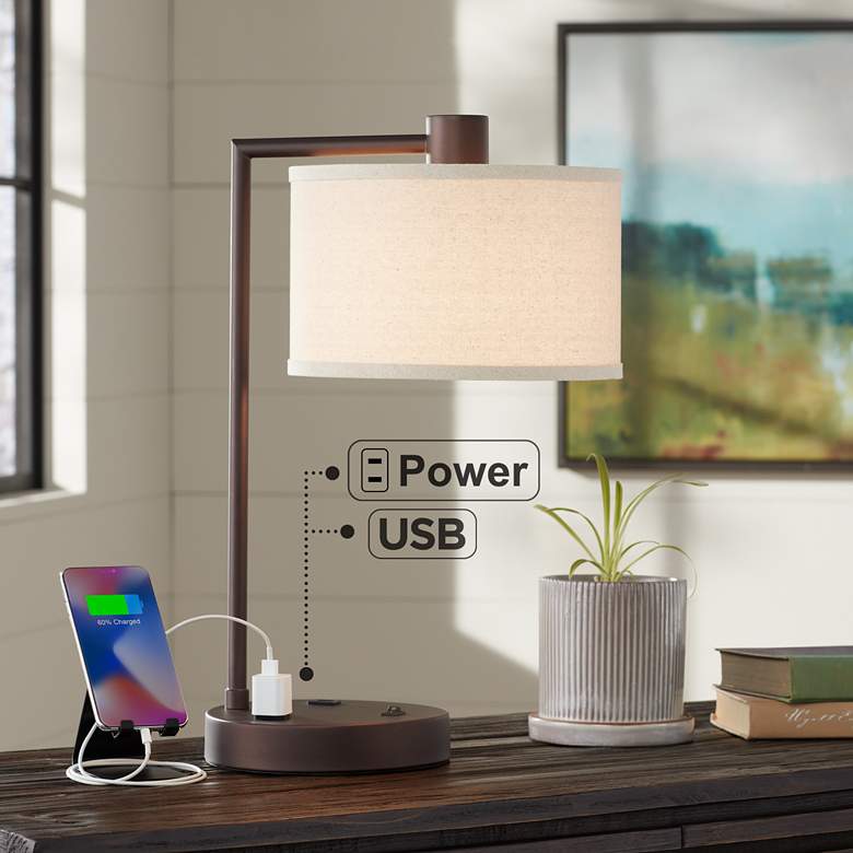 Image 1 Colby Bronze Finish Desk Lamp with Outlet and USB Port