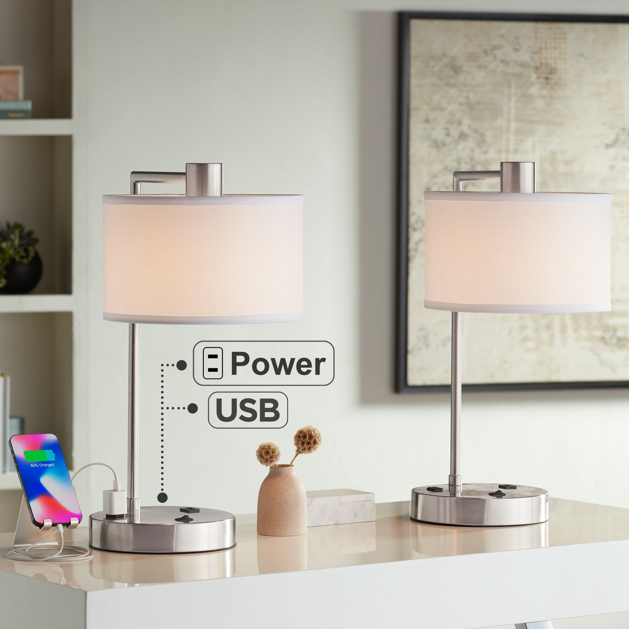 colby brushed nickel desk lamp with outlet and usb port