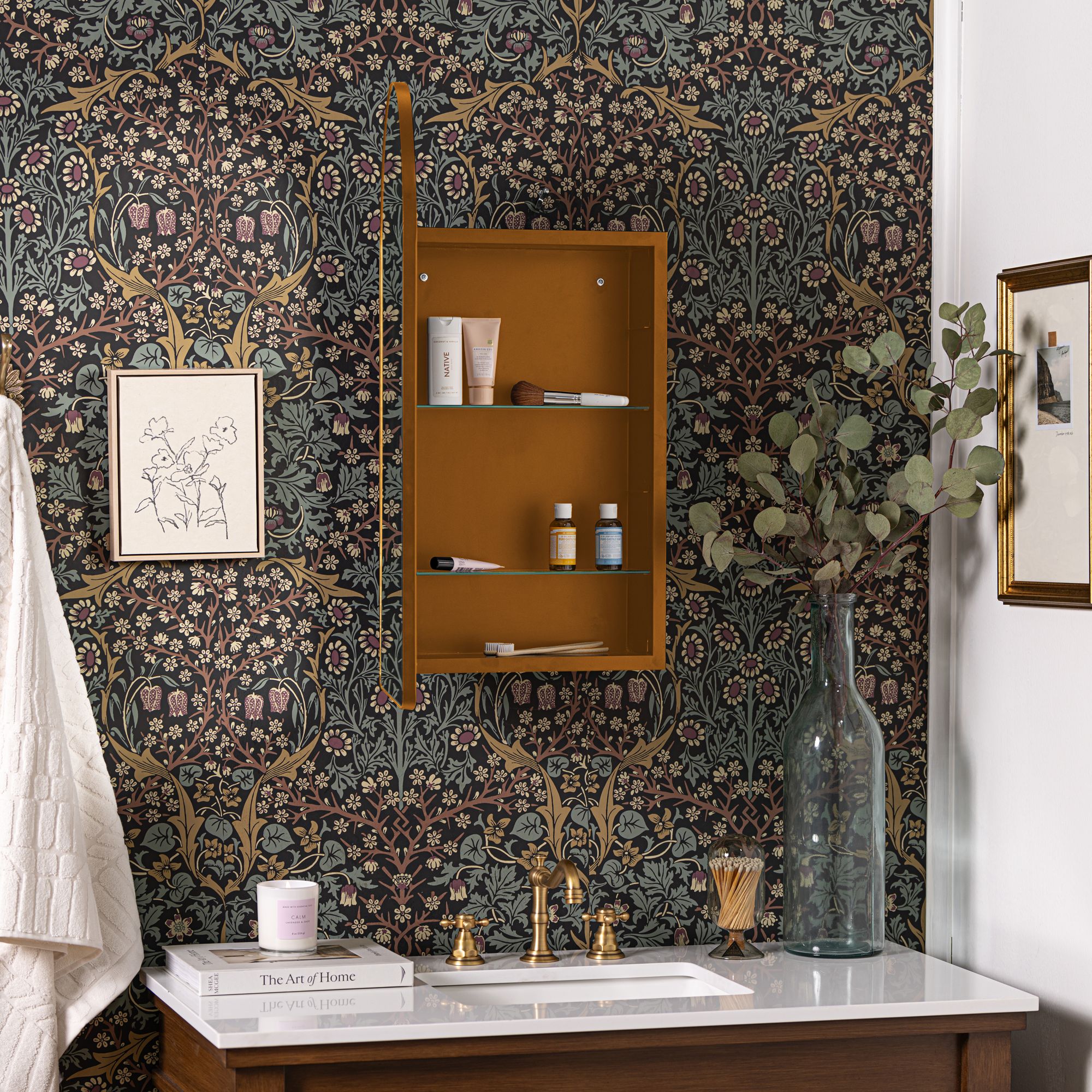 Colca Gold 16 1/4" x 30 3/4" Medicine Cabinet Arched Mirror in scene