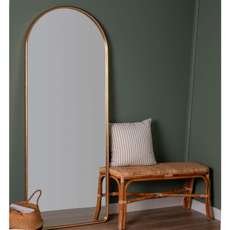 Image 1 Colca Shiny Gold Metal 28" x 68" Arch Top Floor Mirror