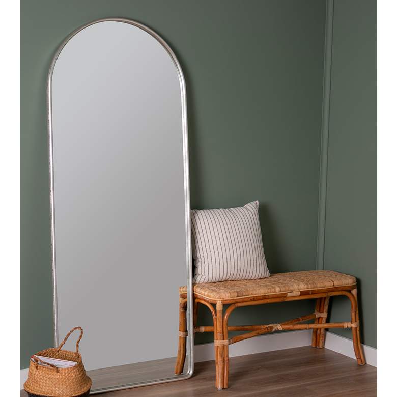 Image 1 Colca Shiny Silver 28 inch x 68 inch Arched Floor Mirror