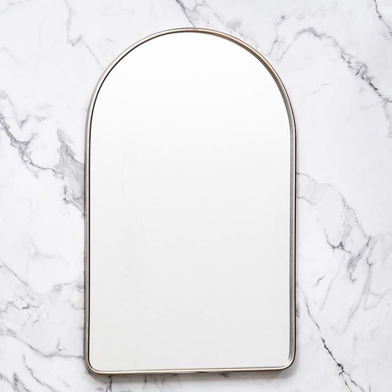 Image 1 Colca Shiny Silver Metal 24 inch x 38 inch Arch Top Wall Mirror