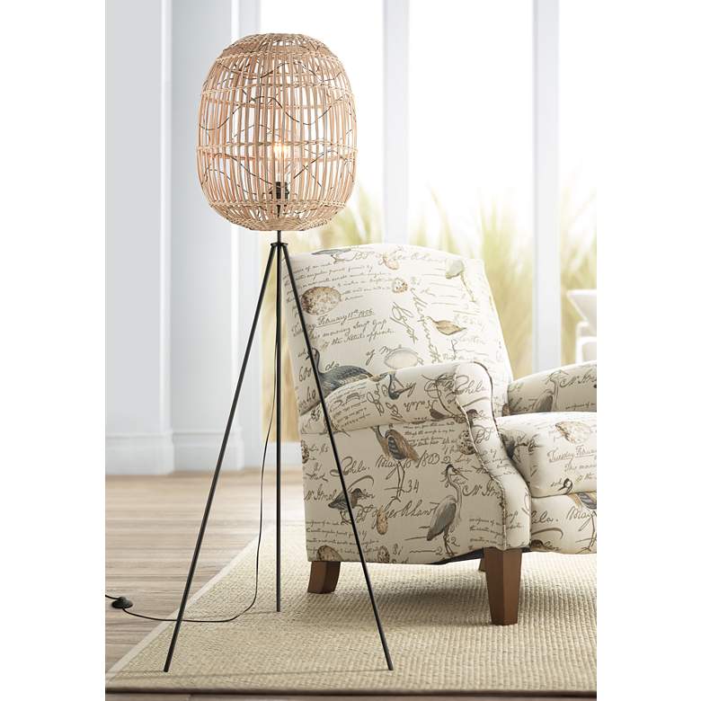 Image 1 Cold Spring Oil-Rubbed Bronze and Rattan Tripod Floor Lamp