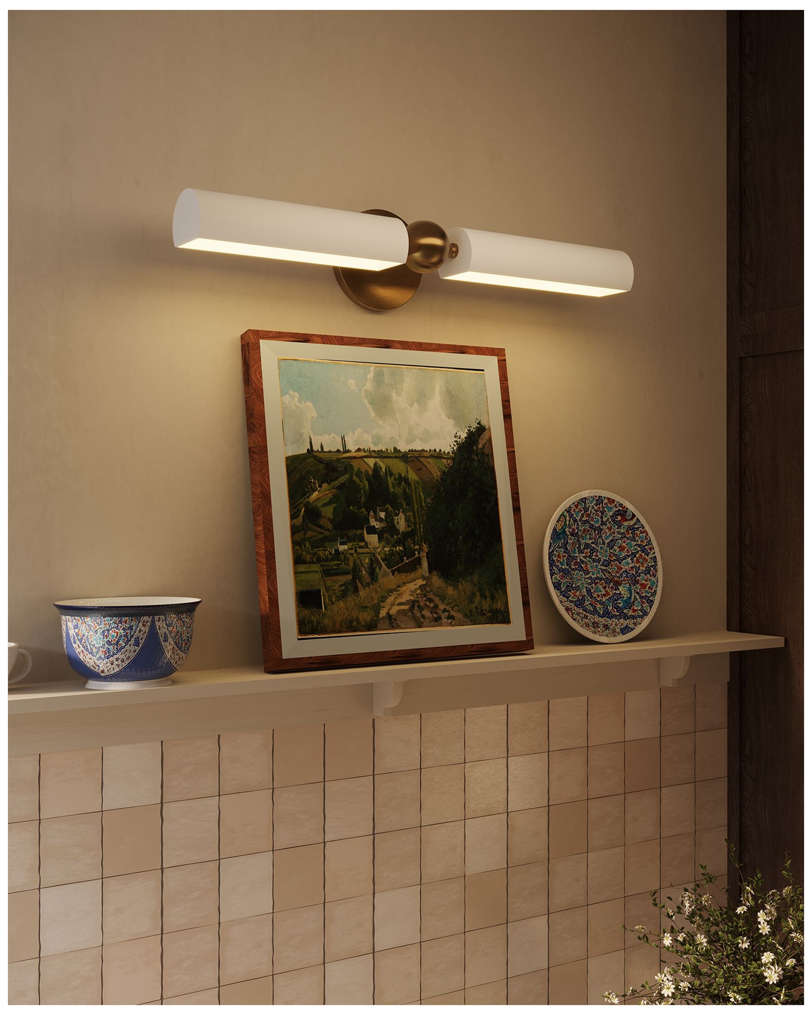 Cole 23-in Brushed Gold and White Wall/Picture Light