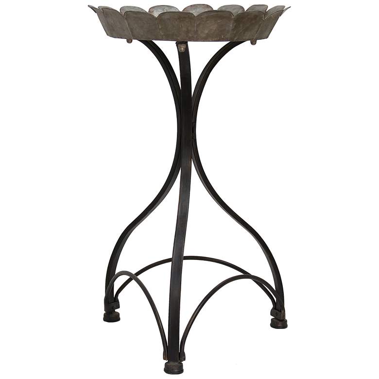 Image 1 Cole 25in Galvanized Top Tray With Black Metal Stand Base Accent Table