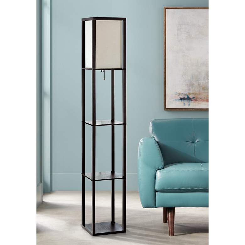 Image 1 Cole 62 3/4 inch Black Finish 3-Shelf Organizer Etagere Floor Lamp