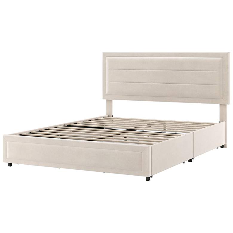 Image 1 Cole Ivory Upholstered Full Platform Bed With 4 Side Drawers