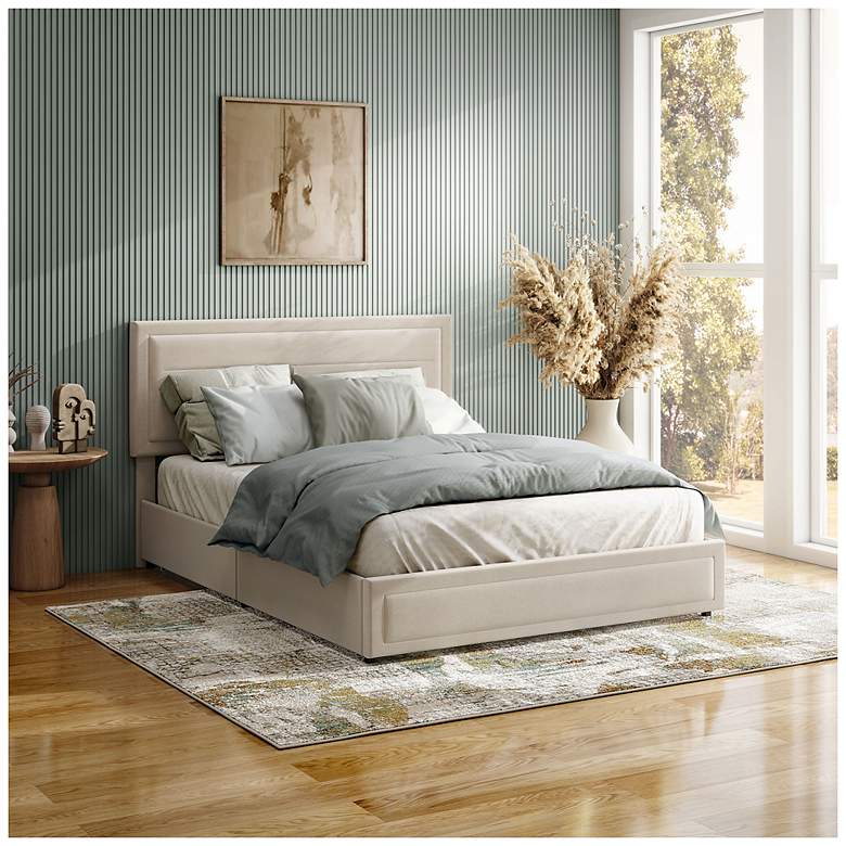 Image 2 Cole Ivory Upholstered Full Platform Bed With 4 Side Drawers more views