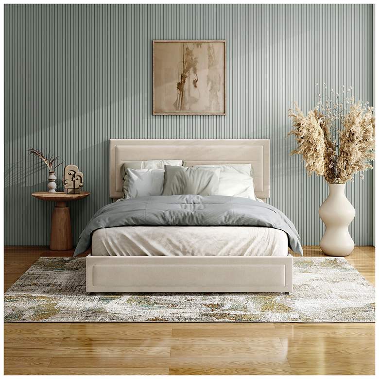 Image 3 Cole Ivory Upholstered Full Platform Bed With 4 Side Drawers more views