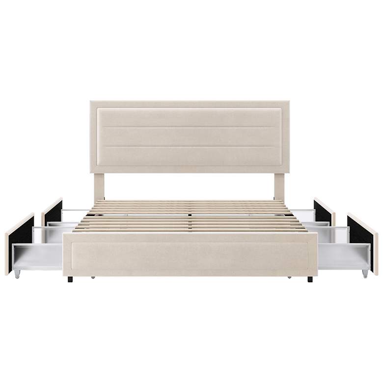Image 5 Cole Ivory Upholstered Full Platform Bed With 4 Side Drawers more views