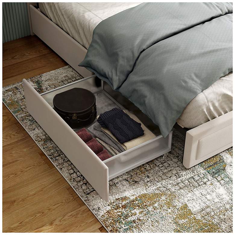 Image 7 Cole Ivory Upholstered Full Platform Bed With 4 Side Drawers more views