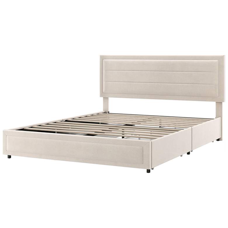Image 1 Cole Ivory Upholstered Queen Platform Bed With 4 Side Drawers