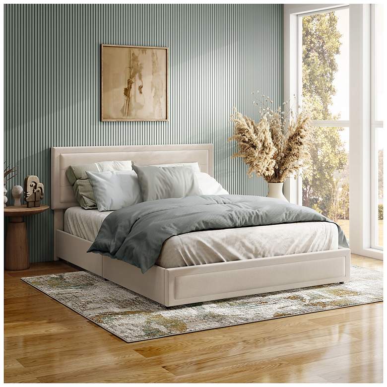 Image 2 Cole Ivory Upholstered Queen Platform Bed With 4 Side Drawers more views