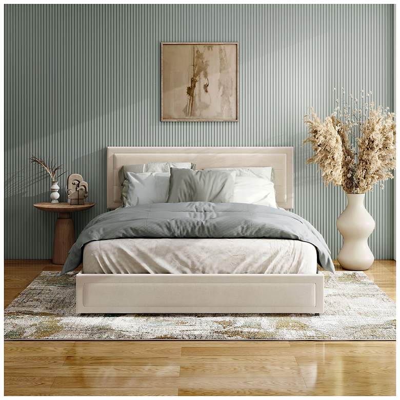 Image 3 Cole Ivory Upholstered Queen Platform Bed With 4 Side Drawers more views