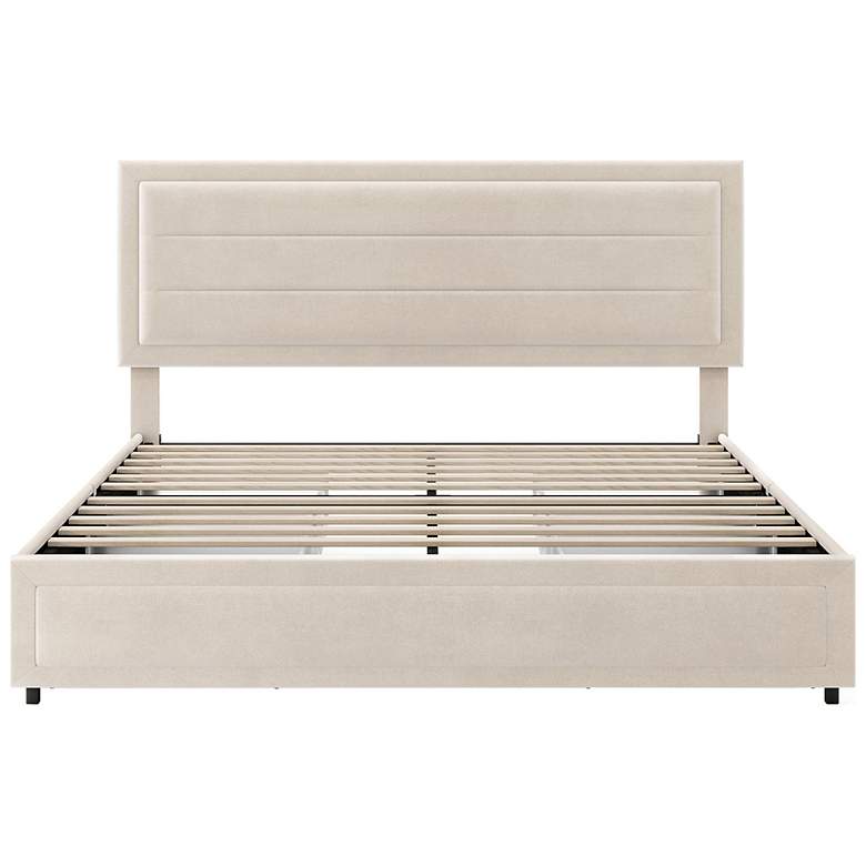 Image 4 Cole Ivory Upholstered Queen Platform Bed With 4 Side Drawers more views