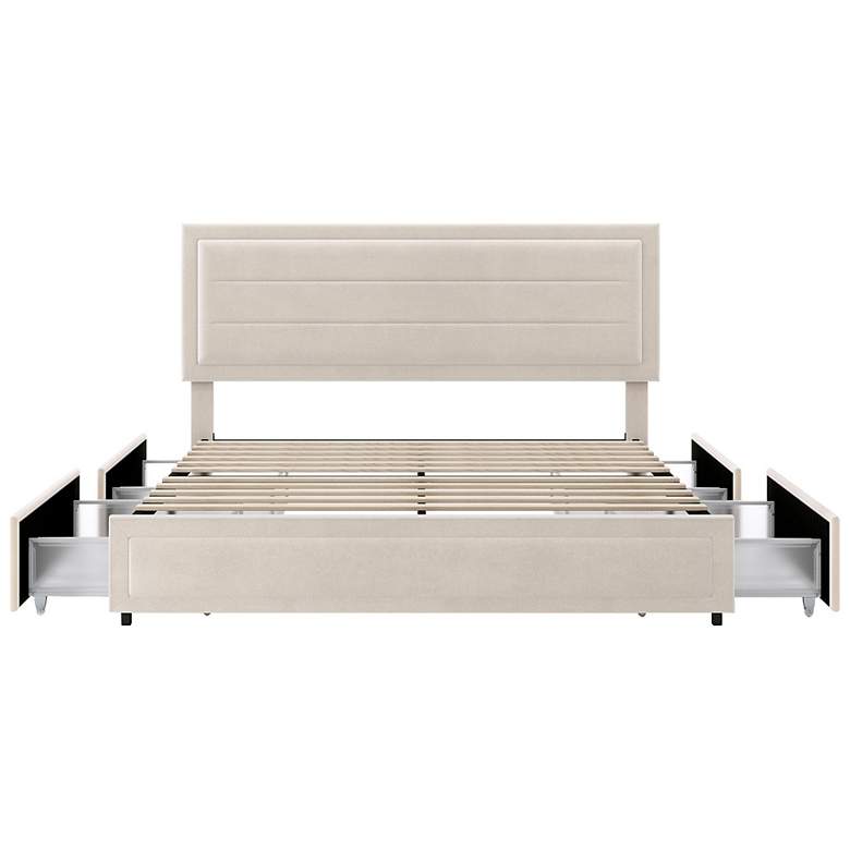 Image 5 Cole Ivory Upholstered Queen Platform Bed With 4 Side Drawers more views