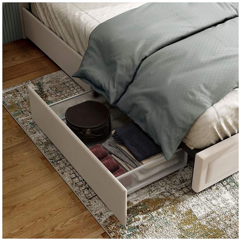 Image 7 Cole Ivory Upholstered Queen Platform Bed With 4 Side Drawers more views