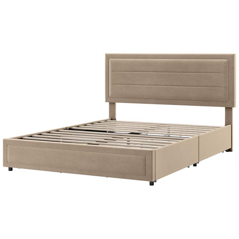 Image 1 Cole Light Brown Upholstered Full Platform Bed With 4 Side Drawers