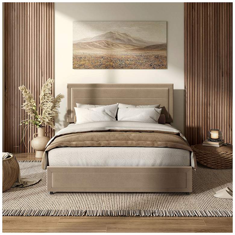 Image 3 Cole Light Brown Upholstered Full Platform Bed With 4 Side Drawers more views