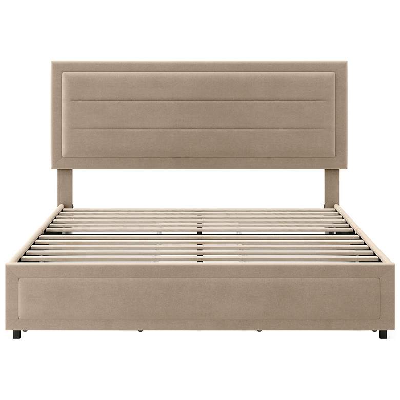 Image 4 Cole Light Brown Upholstered Full Platform Bed With 4 Side Drawers more views