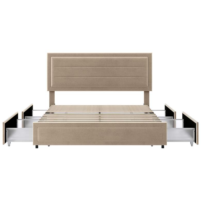 Image 5 Cole Light Brown Upholstered Full Platform Bed With 4 Side Drawers more views