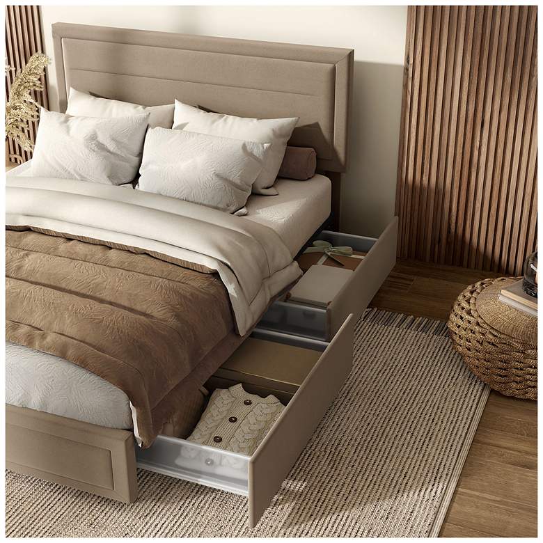 Image 7 Cole Light Brown Upholstered Full Platform Bed With 4 Side Drawers more views