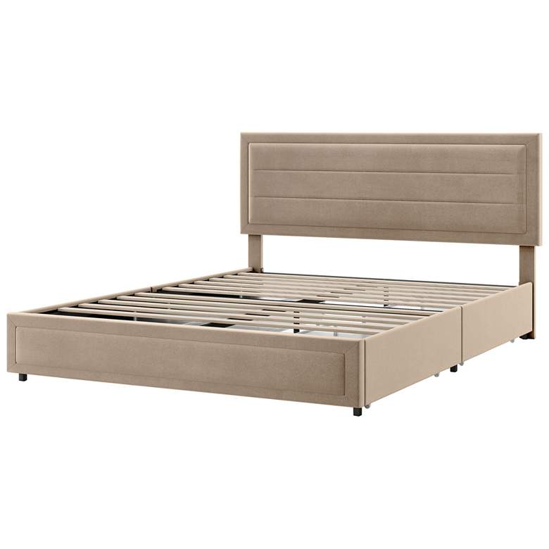 Image 1 Cole Light Brown Upholstered Queen Platform Bed With 4 Side Drawers