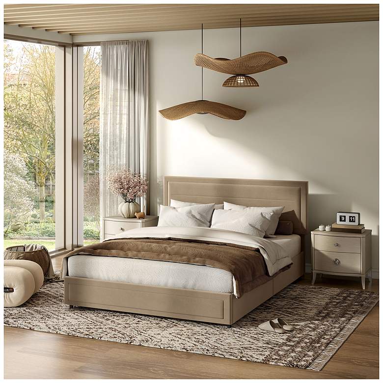 Image 2 Cole Light Brown Upholstered Queen Platform Bed With 4 Side Drawers more views