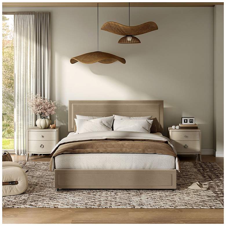 Image 3 Cole Light Brown Upholstered Queen Platform Bed With 4 Side Drawers more views