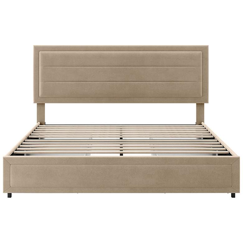 Image 4 Cole Light Brown Upholstered Queen Platform Bed With 4 Side Drawers more views
