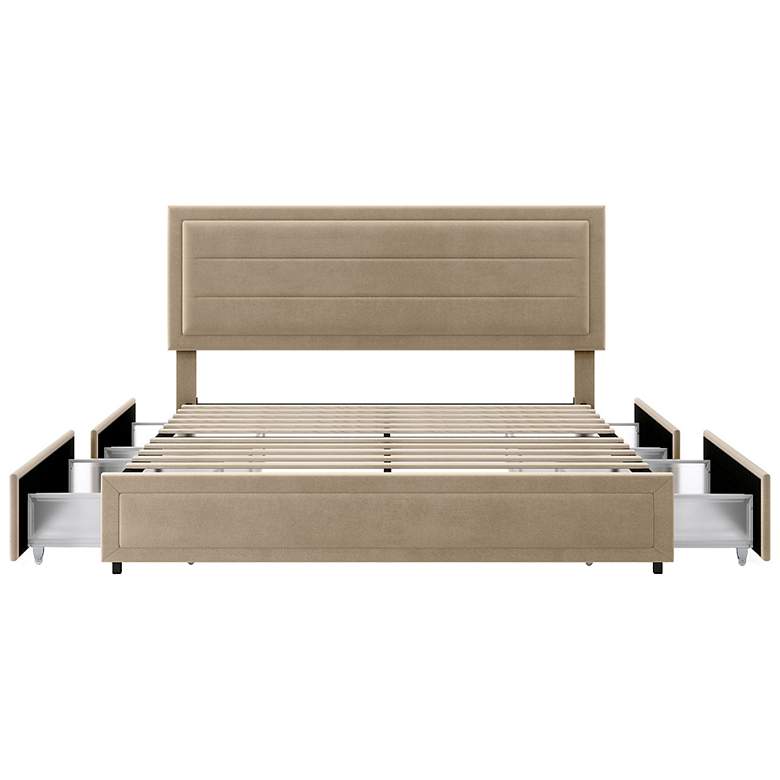 Image 5 Cole Light Brown Upholstered Queen Platform Bed With 4 Side Drawers more views