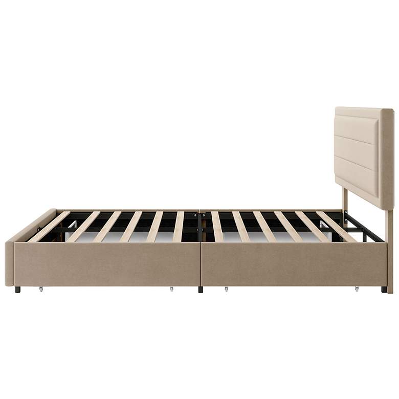 Image 6 Cole Light Brown Upholstered Queen Platform Bed With 4 Side Drawers more views
