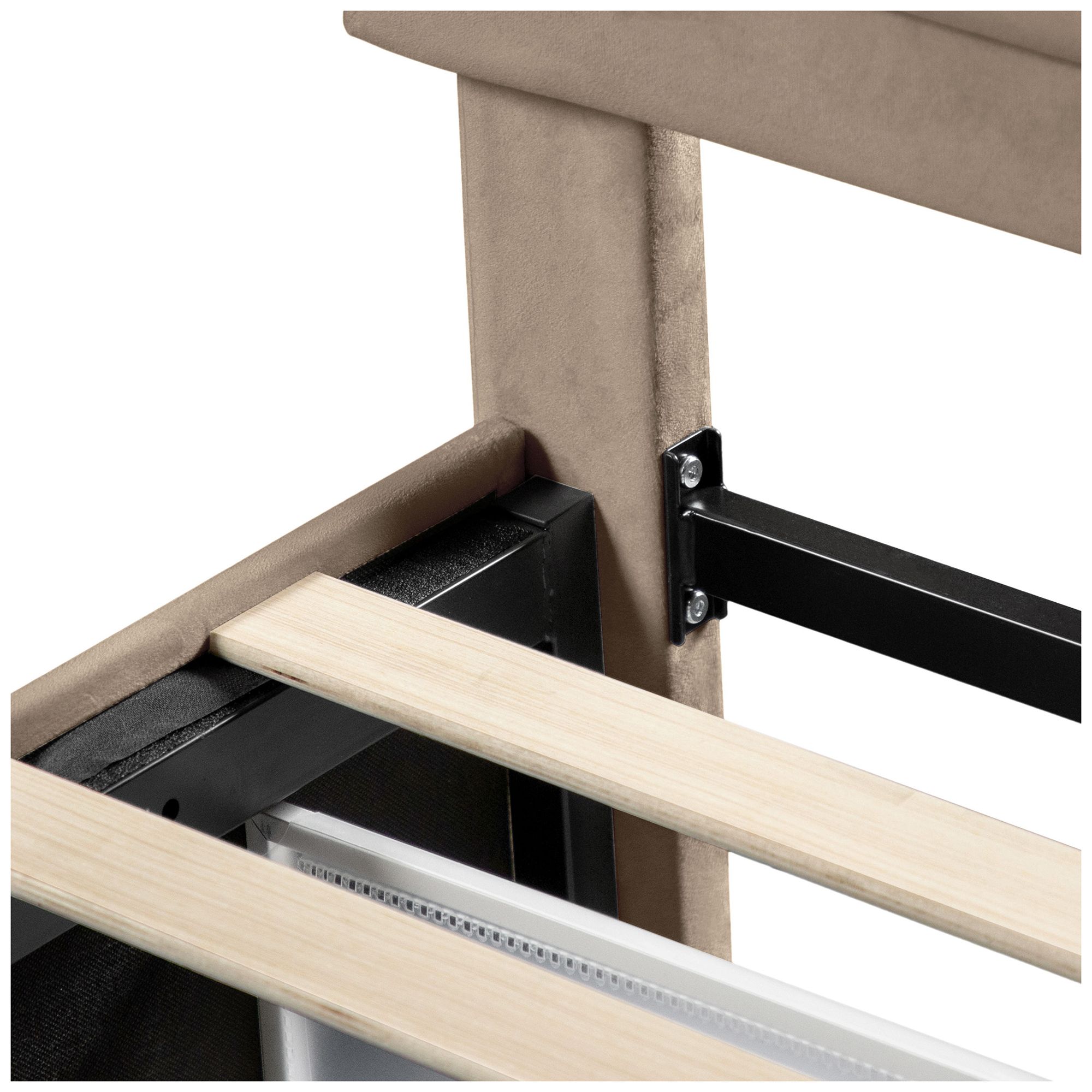 Cole Light Brown Upholstered Queen Platform Bed With 4 Side Drawers