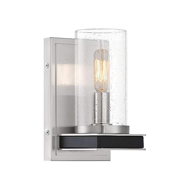Image 1 Cole's Crossing 8 1/4" Nickel Seeded Glass Candelabra Wall Sconce