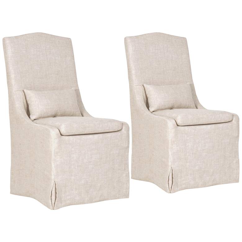 Image 2 Colette 41 inch High Bisque French Linen Dining Chairs Set of 2