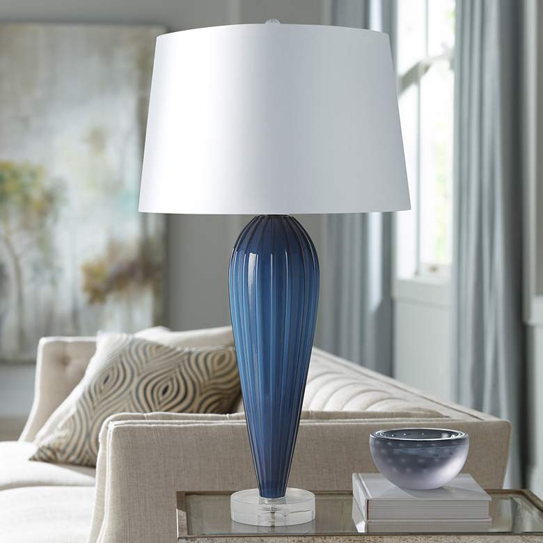 Image 1 Colette Blue Glass Teardrop Column Modern Table Lamp