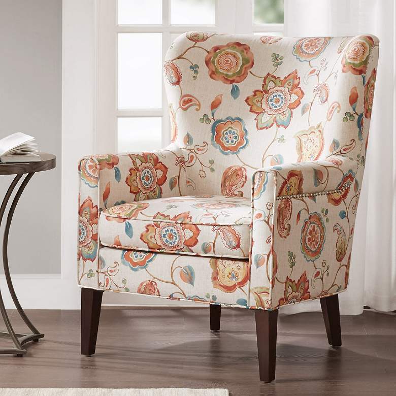 Image 1 Colette Cream and Morroco Wood Accent Chair